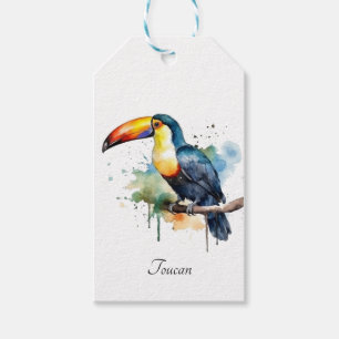 Étiquettes-cadeau toucan coloré assis sur une branche