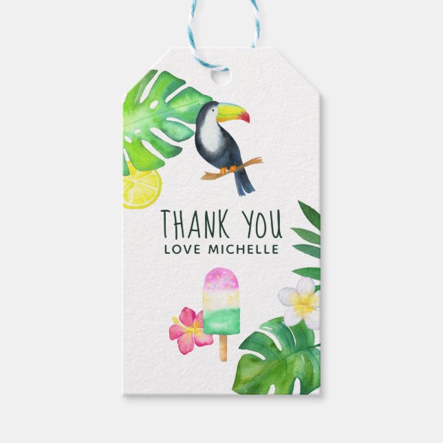 Étiquettes-cadeau Toucan Tropical Watercolor Summer Party (Devant)