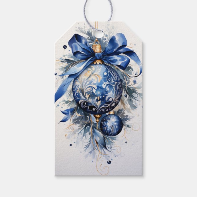 Étiquettes-cadeau Touche d'opulence : Tons de bleu (Devant)