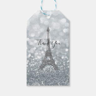 Étiquettes-cadeau Tour Eiffel Fête Paillettes Brillant Strass Argent