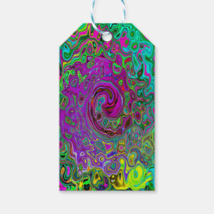Étiquettes-cadeau Tourbillon Liquide Abstrait Violet Groovy Rétro