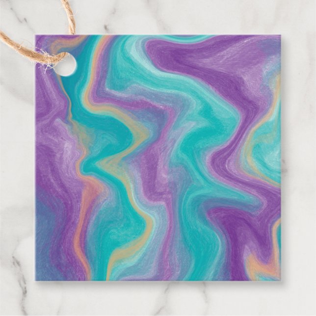 Étiquettes Cadeau Tourbillons violets, bleus, dorés et Turquoises (Devant)