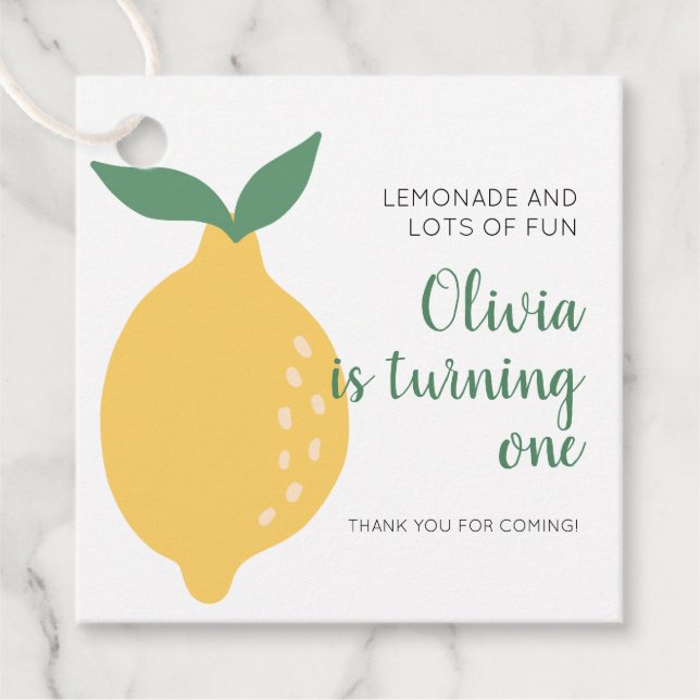 Étiquettes Cadeau Tourner un citron jaune 1er anniversaire (Devant)