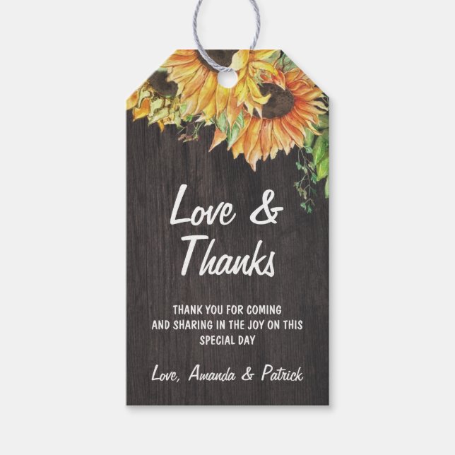 Étiquettes-cadeau Tournesol Aquarelle Russe Merci Mariage (Devant)