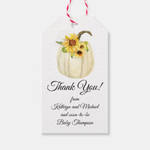 Étiquettes-cadeau Tournesol Chute Florale Citrouille Merci bébé fill