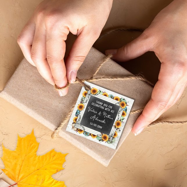 Étiquettes Cadeau Tournesol Citrouille Rustique Ardoise Mariage à la (Créateur téléchargé)