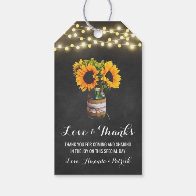 Étiquettes-cadeau Tournesol Mason Jar Chalkboard Mariage Merci (Devant)