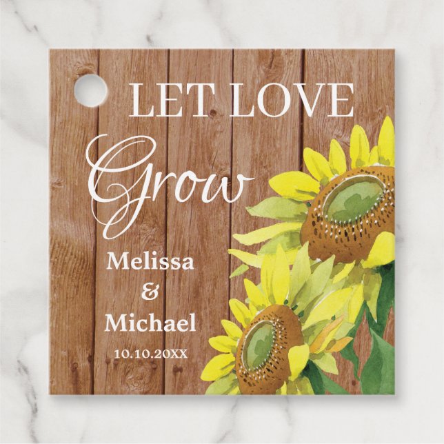 Étiquettes Cadeau Tournesol Rustique en bois Laisser l'amour grandir (Devant)