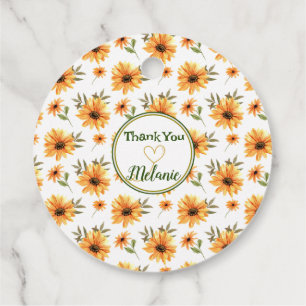 Étiquettes Cadeau Tournesol sauvage jaune verdure nom merci