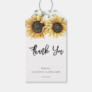 Étiquettes-cadeau Tournesol Script Merci Mariage vert