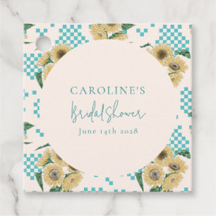 Étiquettes Cadeau Tournesol Turquoise Damier Lavage de Mariée