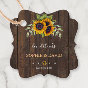 Étiquettes Cadeau Tournesols Aquarelle Bois Écriture Manuscrite Mari