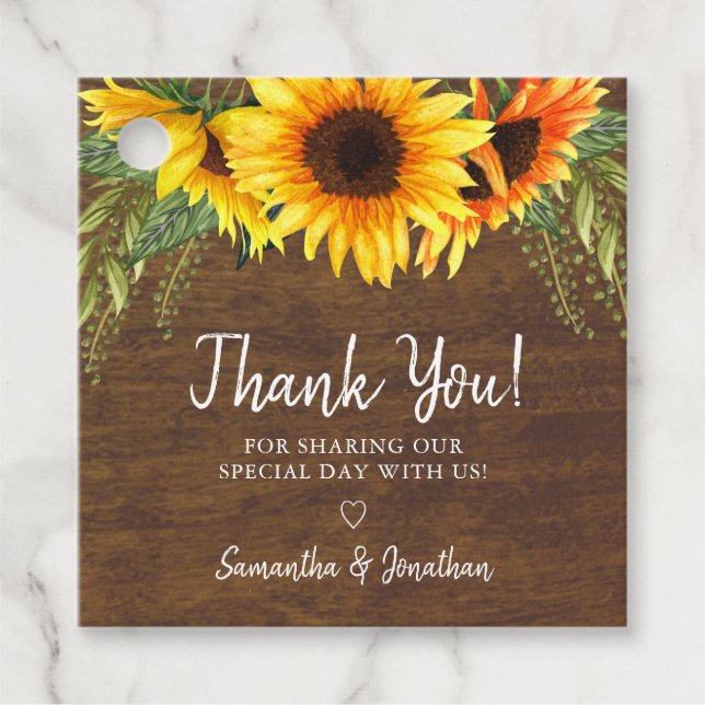 Étiquettes Cadeau Tournesols d'automne Merci Mariage rustique (Devant)