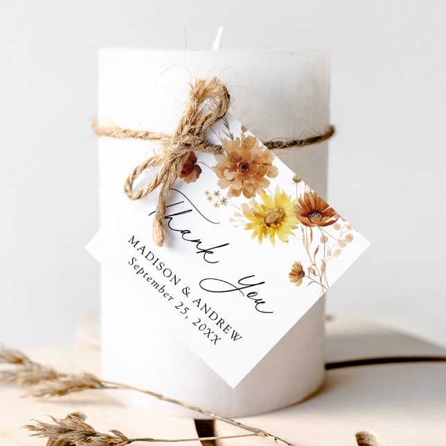 Étiquettes Cadeau Tournesols d'automne rustique et Mariage Fleur sau (Créateur téléchargé)