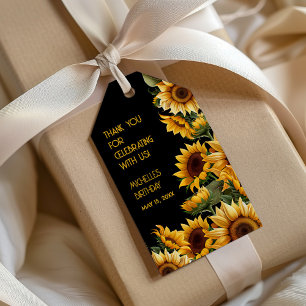 Étiquettes-cadeau Tournesols Élégant Rustique Noir Nom Anniversaire