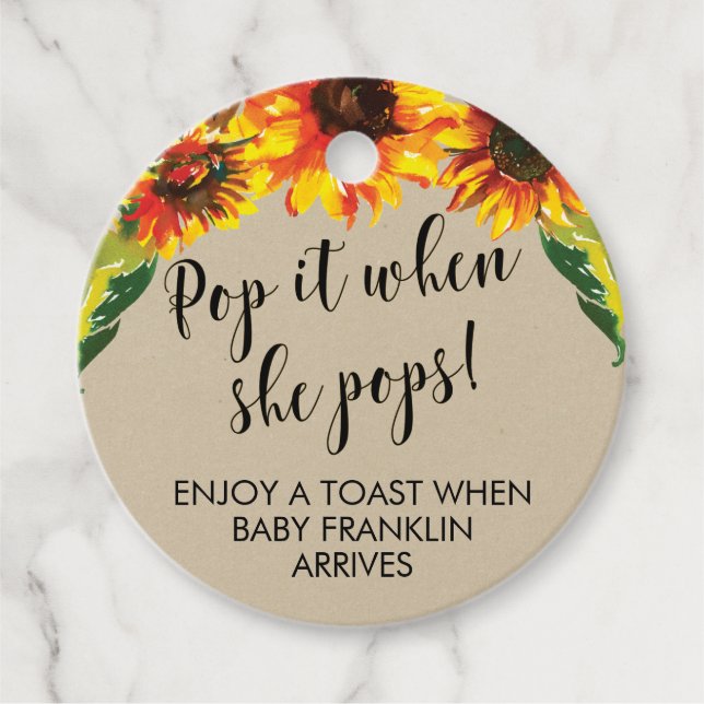 Étiquettes Cadeau Tournesols et Kraft Pop It When She Pops (Devant)