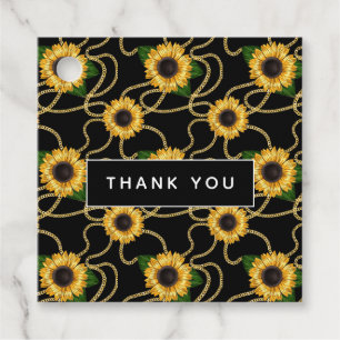 Étiquettes Cadeau Tournesols jaunes élégants Motif stylé Merci