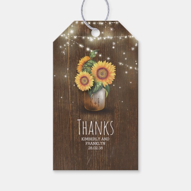 Étiquettes-cadeau Tournesols rustiques Mason Jar Mariage (Devant)