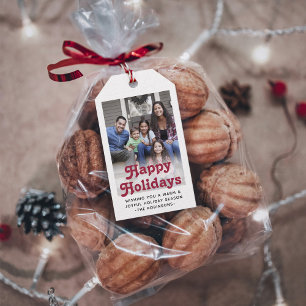 Étiquettes-cadeau Tout Texte Retro Typographie & Photo Festin Rouge