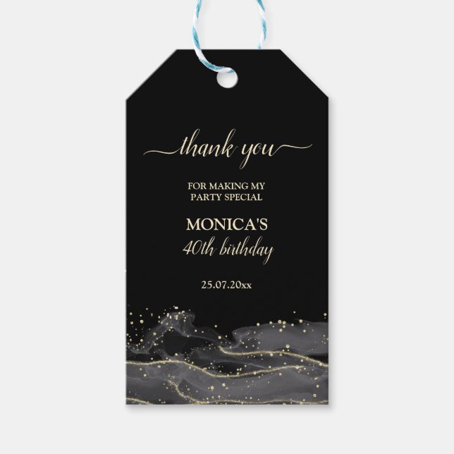Étiquettes-cadeau Toute affaire noire fête d'anniversaire élégante f (Devant)