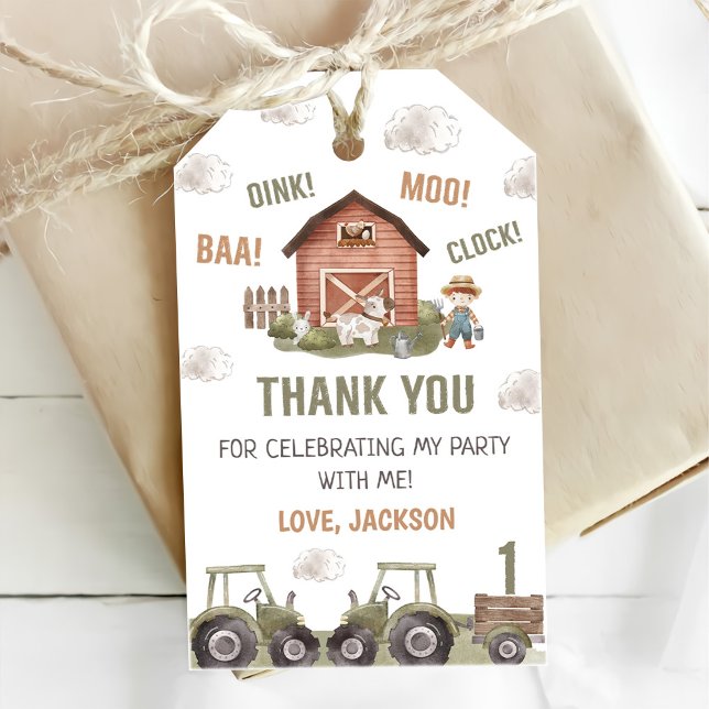 Étiquettes-cadeau Tracteur Aquarelle Ferme 1er Anniversaire  (Créateur téléchargé)