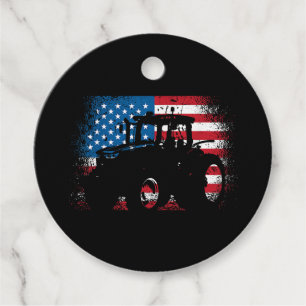 Étiquettes Cadeau Tractor USA Drapeau design pour Patriotic Farmer