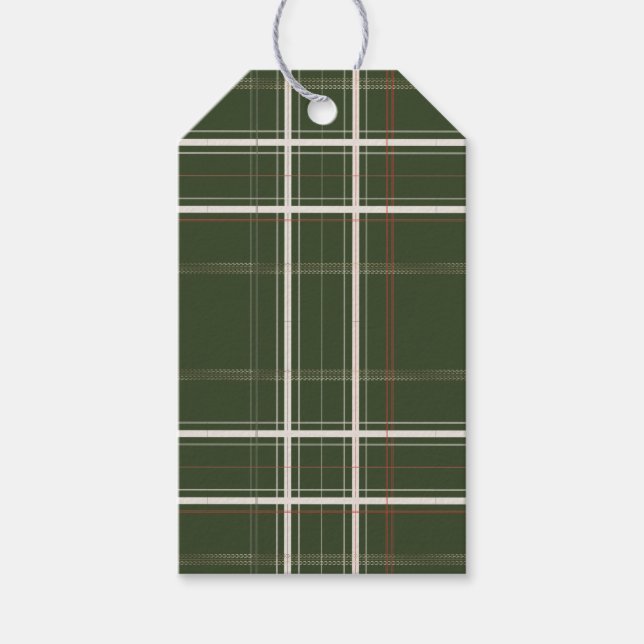 Étiquettes-cadeau Traditionnel plaid vert cabane en rondins de Noël (Devant)