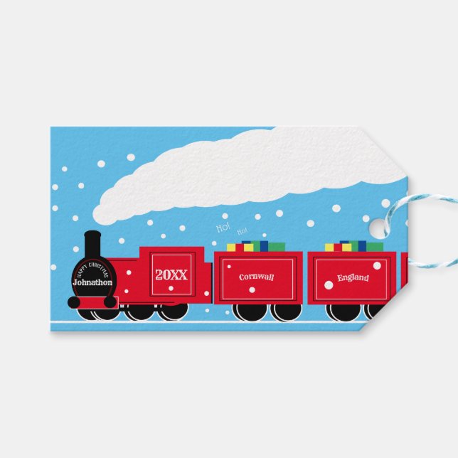 Étiquettes-cadeau Train à vapeur de Noël dans la neige (Devant (Horizontal))