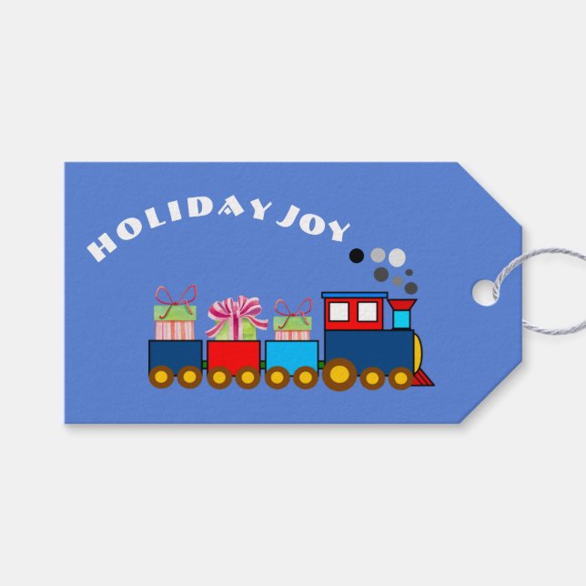 Étiquettes-cadeau Train des Fêtes avec Cadeaux (Devant (Horizontal))