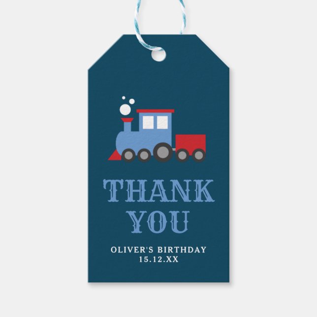 Étiquettes-cadeau Train thème fête anniversaire merci tag (Devant)