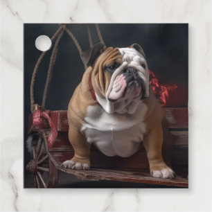 Étiquettes Cadeau Traîneau enneigé Bulldog décoration de Noël