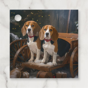 Étiquettes Cadeau Traîneau enneigé de Beagle Décor de Noël