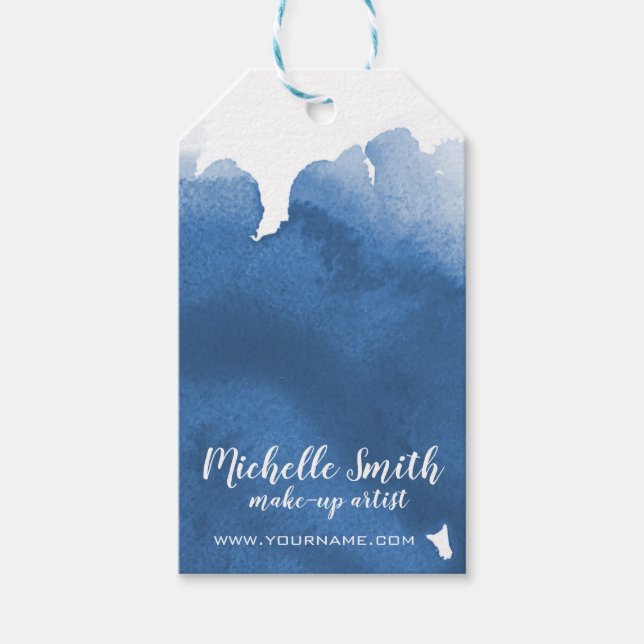 Étiquettes-cadeau trait de brosse Abstrait couleur bleu aquarelle (Devant)