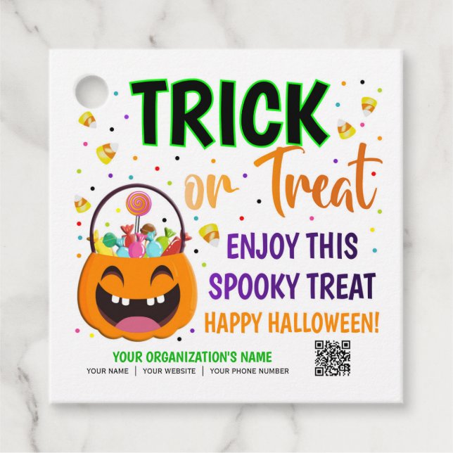 Étiquettes Cadeau Traiter ou traiter Halloween QR Code Treat (Devant)