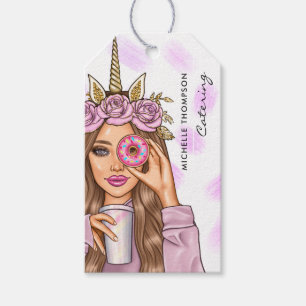 Étiquettes-cadeau Traiteur Licorne Rose Fantaisiste Dame