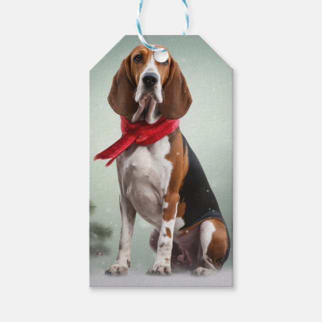 Étiquettes-cadeau Treeing Walker Coonhound dans la neige de Noël (Devant)