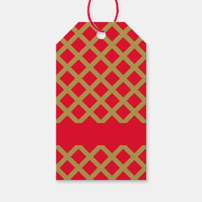 Étiquettes-cadeau treillis or et rouge (Devant)