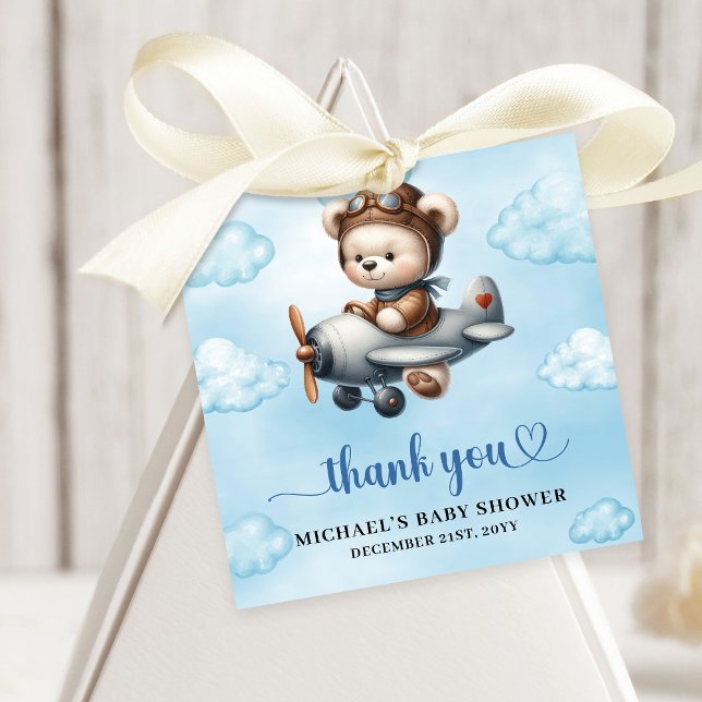 Étiquettes Cadeau Trendy Blue Brown Teddy Bear Aviator Baby Shower (Trendy Blue Brown Teddy Bear Aviator Boy Shower Decor Favor Tag

)