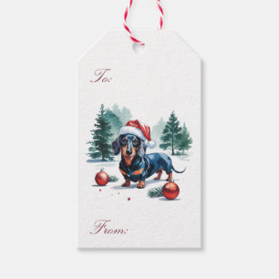 Étiquettes-cadeau Trendy Joyeux Noël Dackel avec chapeau de Père Noë