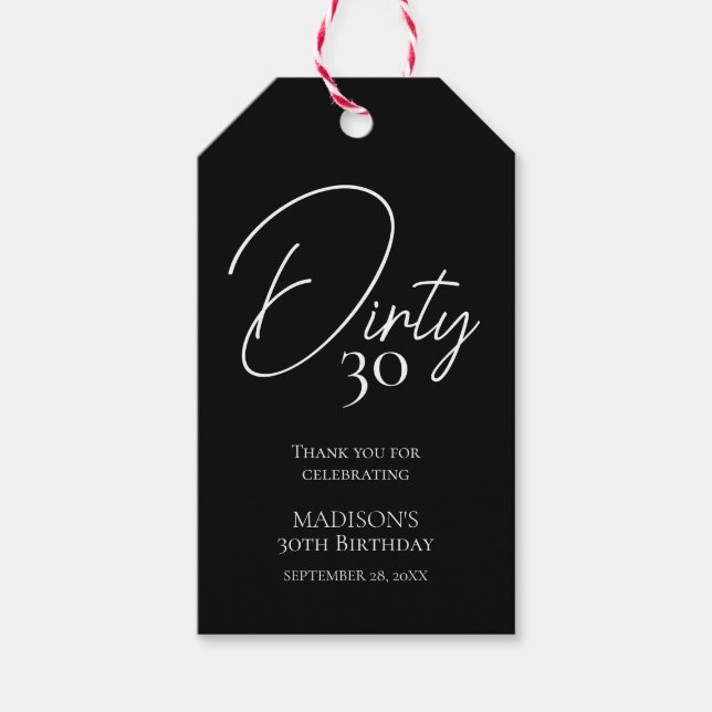 Étiquettes-cadeau Trente-trente-troisième anniversaire noir et blanc (Devant)
