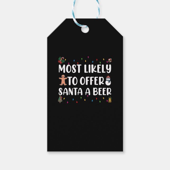 Étiquettes-cadeau Très Probable D'Offrir À Père Noël Une Bière Drôle (Devant)