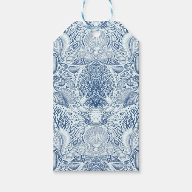 Étiquettes-cadeau Trésors de plage en bleu (Devant)