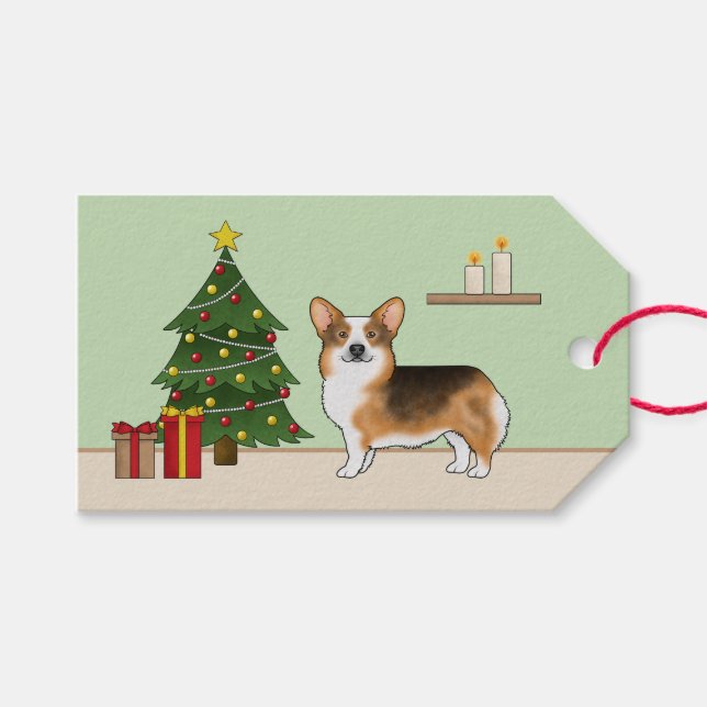 Étiquettes-cadeau Tri Pembroke en tête rouge Corgi gallois Arbre de  (Devant (Horizontal))