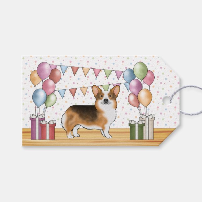 Étiquettes-cadeau Tri Pembroke en tête rouge Corgi gallois Joyeux an (Devant (Horizontal))