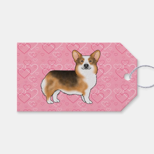 Étiquettes-cadeau Tri Pembroke Gallois Corgi à tête rouge Aimer rose (Devant (Horizontal))
