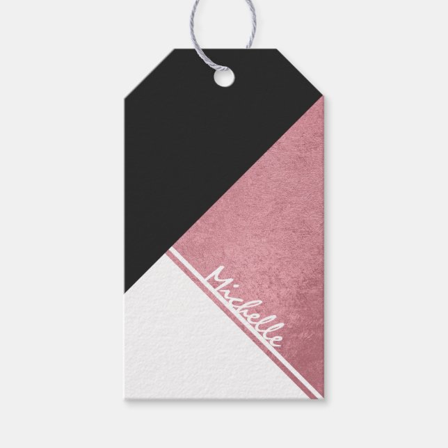 Étiquettes-cadeau Triangle Noir Or Rose blanche moderne (Devant)