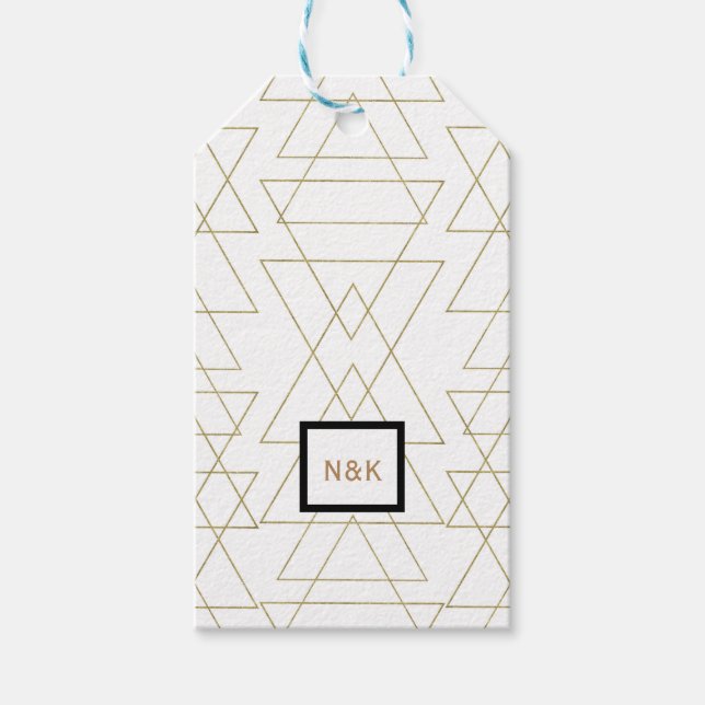 Étiquettes-cadeau Triangles Or Chic Blanc Moderne Glamor (Devant)