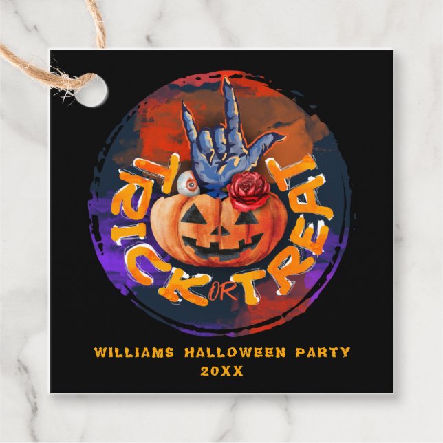 Étiquettes Cadeau Trick Citrouille effrayant ou traiter la fête d'Ha (Devant)