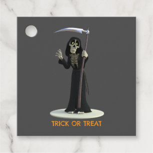 Étiquettes Cadeau Trick or Treat. Grim Reaper de dessin animé