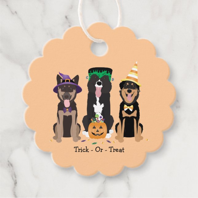 Étiquettes Cadeau Trick Ou Traiter Les Chiens En Costumes D'Hallowee (Devant)